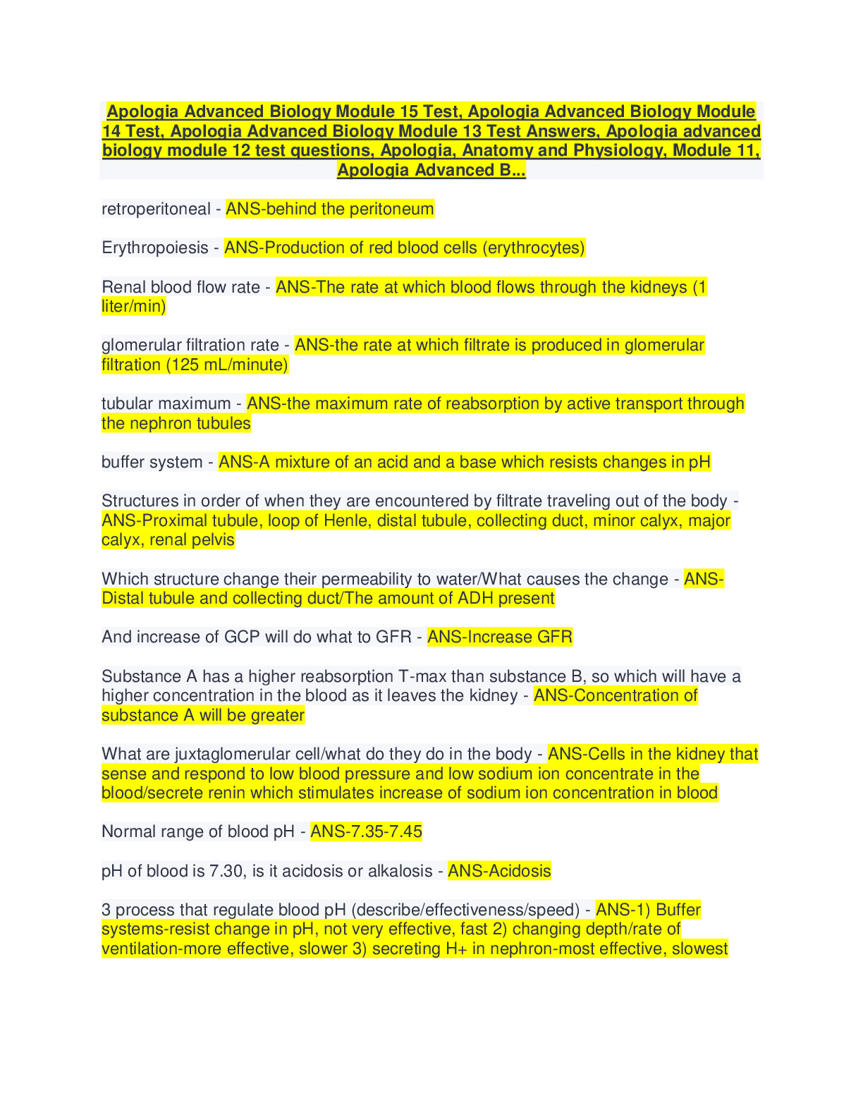 Preview of Apologia Advanced Biology Module 15 Test, Apologia Advanced Biology Module  14 Test, Apolo